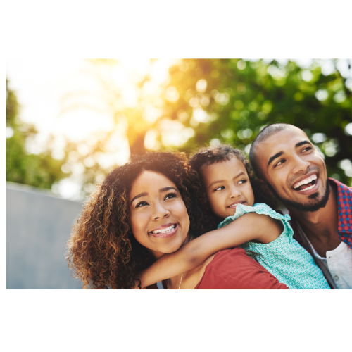 A family, wife, husband and daughter are lovingly hugging each other in happiness.